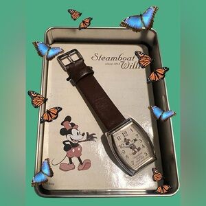 Official Disney 75th anniversary of “Steamboat Willie" Wristwatch - Brown Strap.